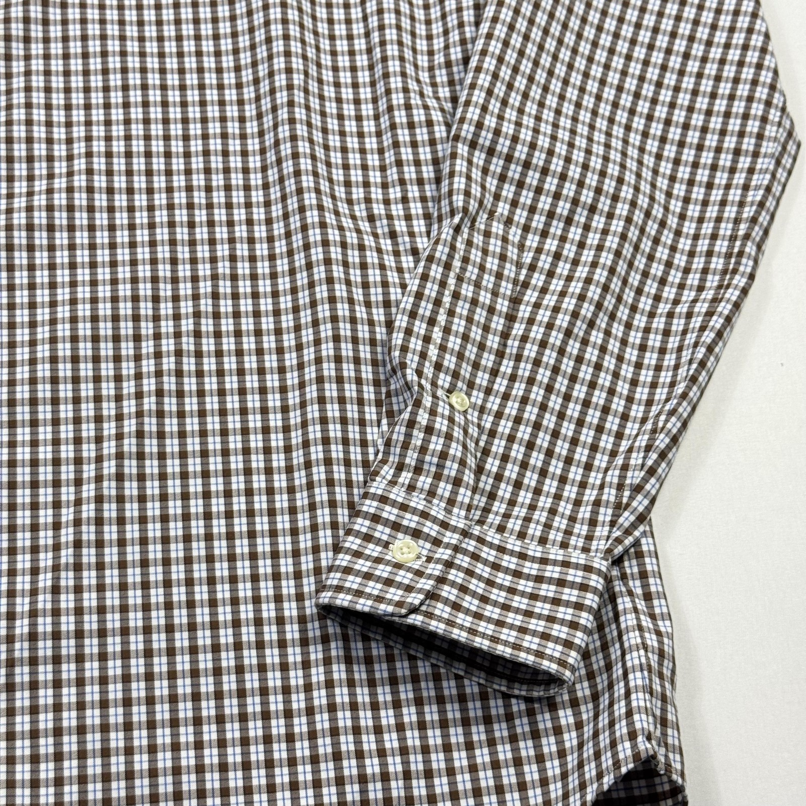 Ralph Lauren Button Shirt Mens Large Brown Blue Plaid Nylon Elastane Long Sleeve