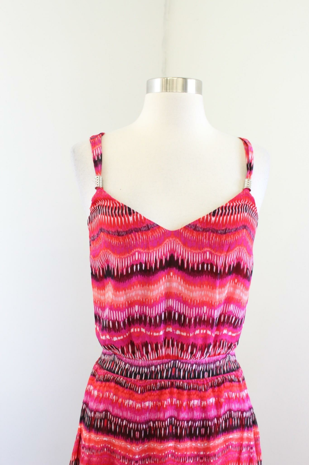 White House Black Market Pink Red Multi Striped Maxi Dress Size XS Summer Casual