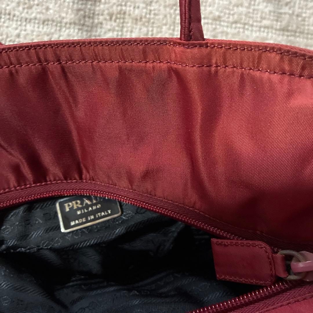 Authentic PRADA Bordeaux Nylon Tote Bag 12.6in Lightweight Excellent Condition