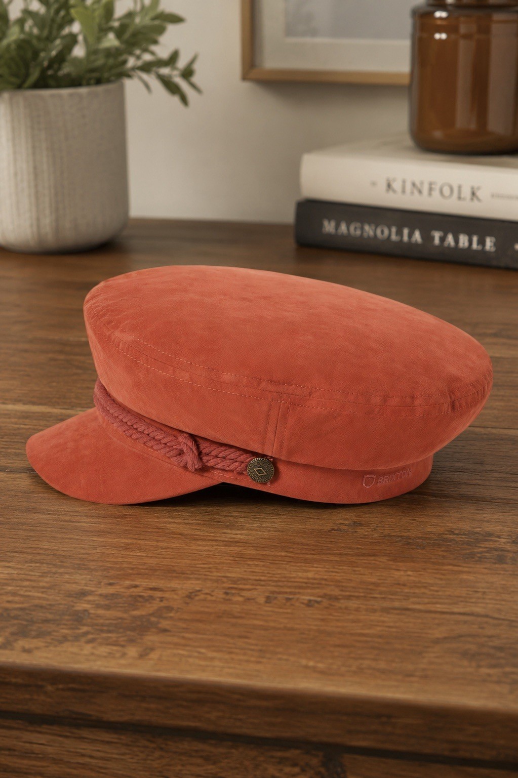 Brixton Mariner’s Cap Solid Terracotta Satin Hat Size S