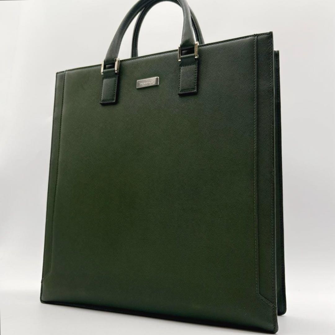 Authentic Burberry Green Saffiano Leather A4 Handbag 12.6 x 9.8 in Authentic