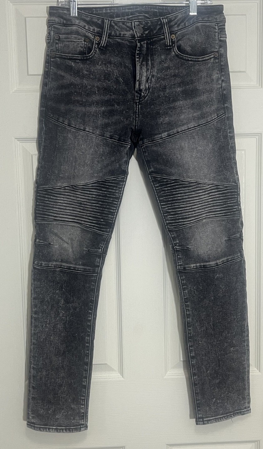 American Eagle Airflex Grey Skinny Moto Jeans Men’s 31×30 Used Good Condition