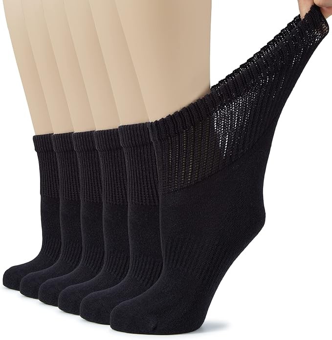 Women Diabetic Ankle Cotton Socks, Wide, Loose, Seamless, 6 Pairs, by Hugh Ugoli