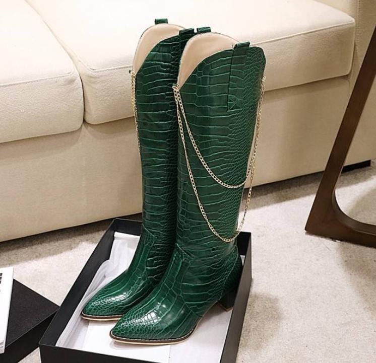 Fashion Womens Alligator Pattern Knee High Boots Dress Club Casual Formal Shoes