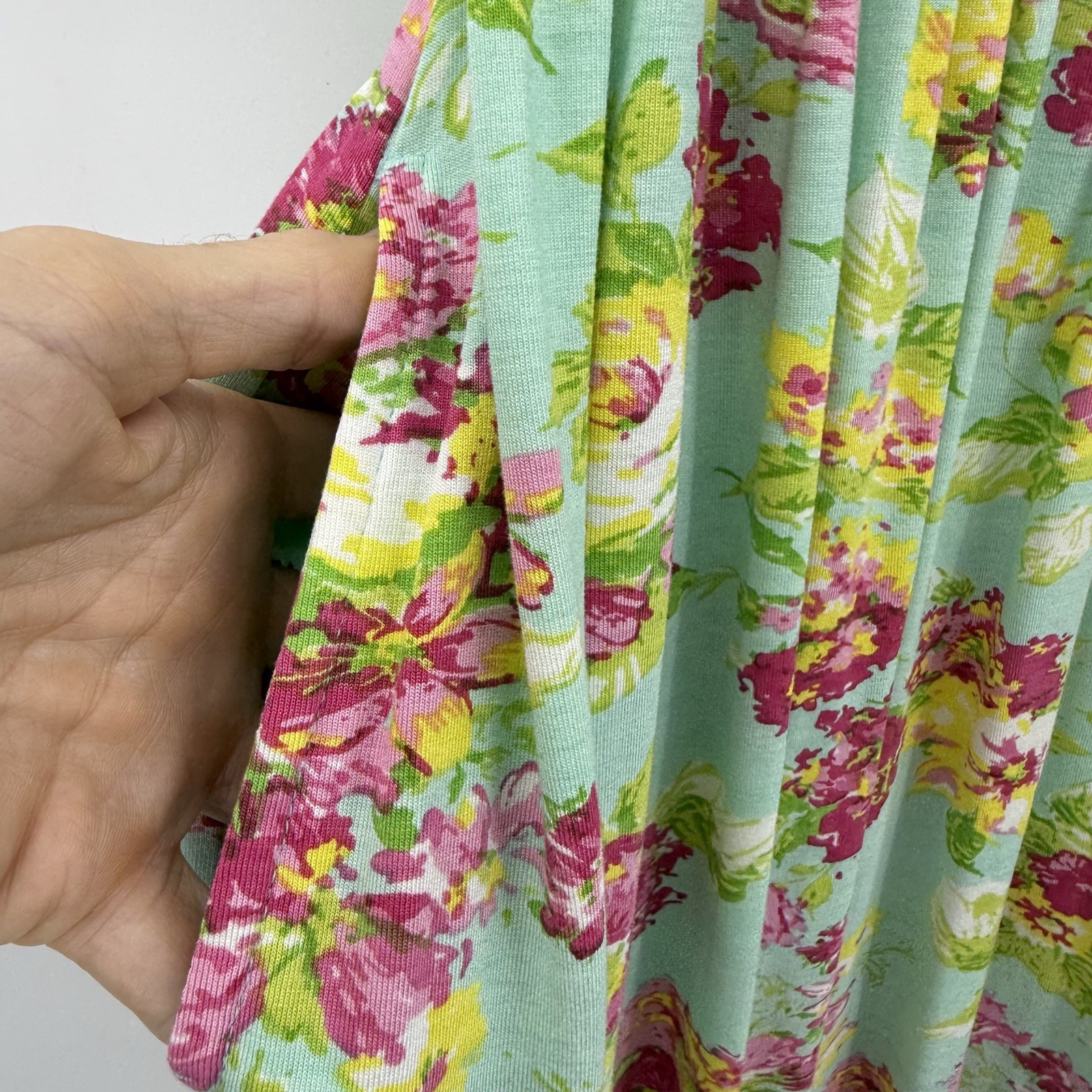 April Cornell Dress Sz M Aqua Floral Island Flower Jersey Maxi Sundress Cottage