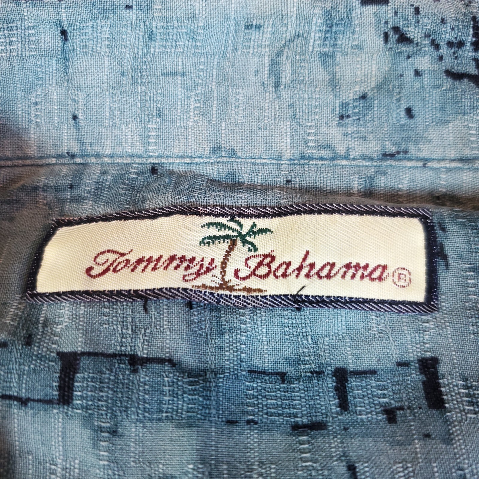 Tommy Bahama Men’s Turquoise Palm Tree Camp Silk Shirt Hawaiian Short Sleeve L