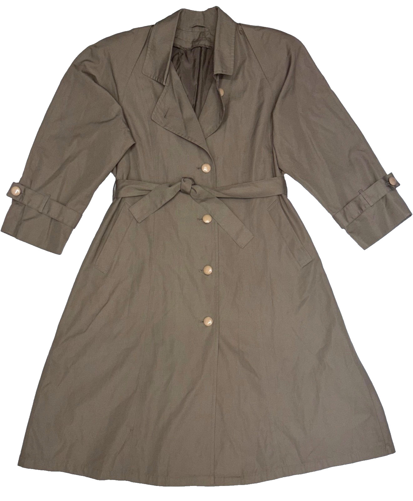 Vintage Coat Collectibles Women Size 10 Button Up Belted Trench Coat Brown Lined