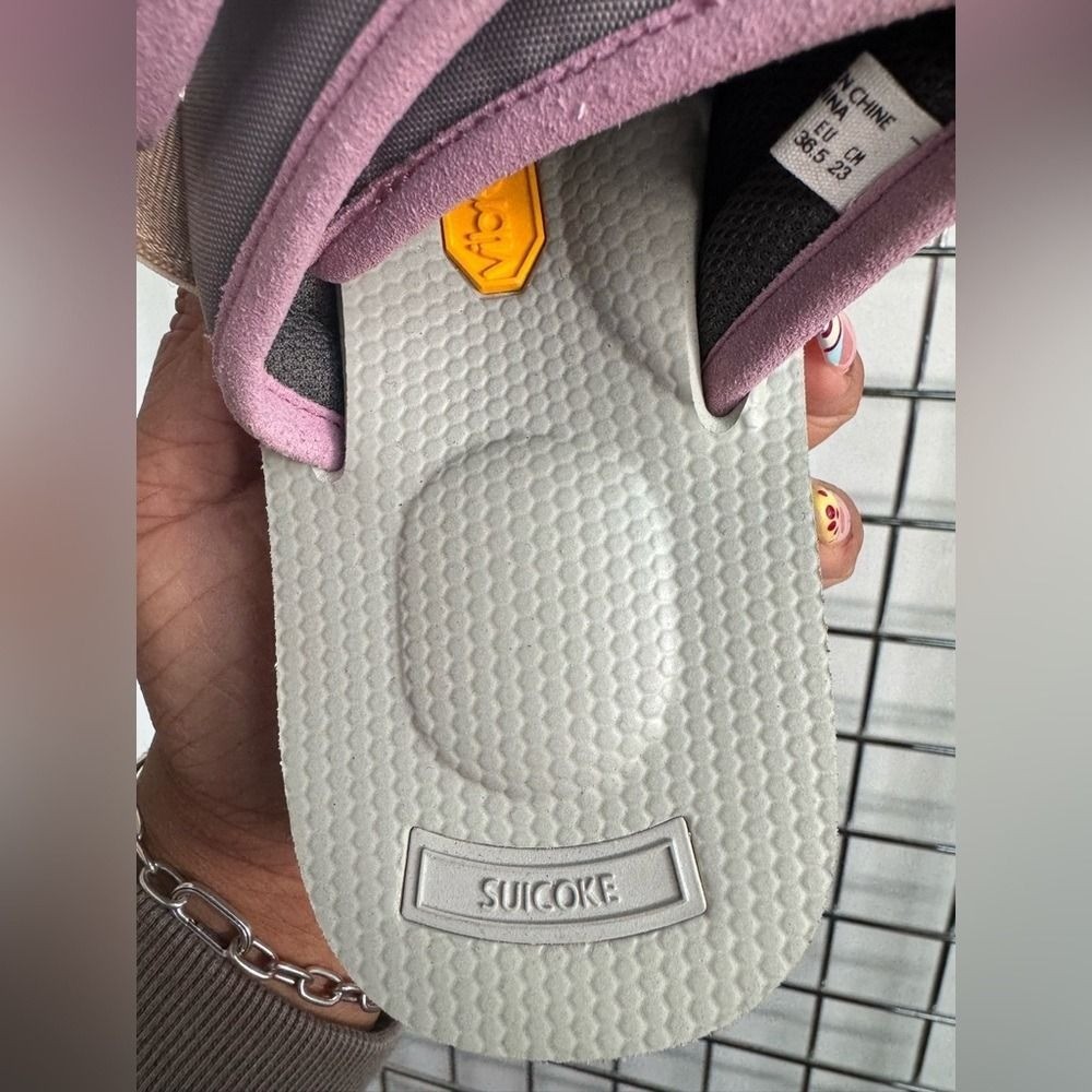 Suicoke MOTO-VPO Platform Sandals Beige Purple Womens Size 7 Vibram Sole