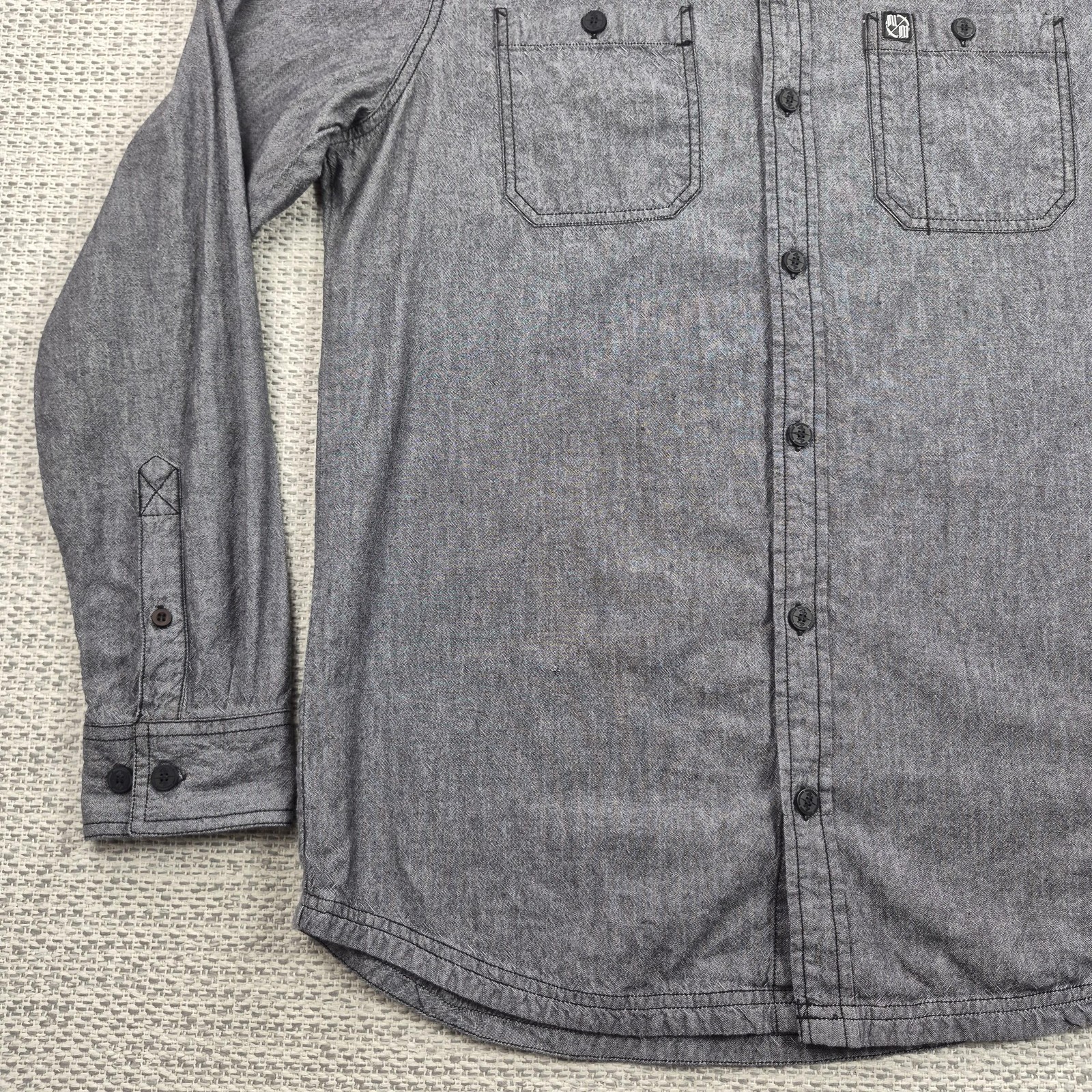Metal Mulisha Button Up Shirt Mens Large Gray Herringbone Long Sleeve Casual