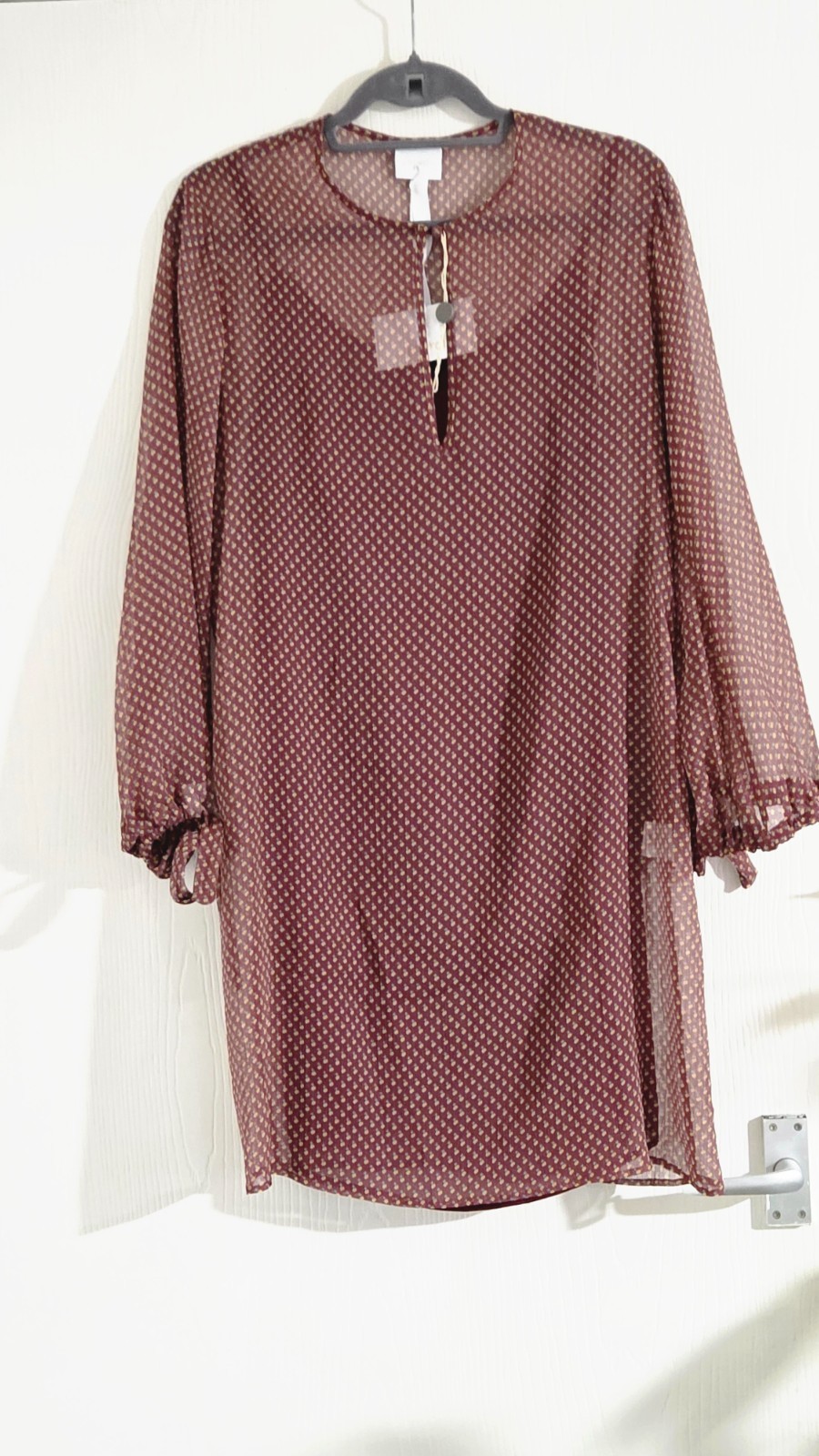 Merci Italy Burgundy Printed Chiffon Tunic Blouse Dress Sheer Layered Size IT40