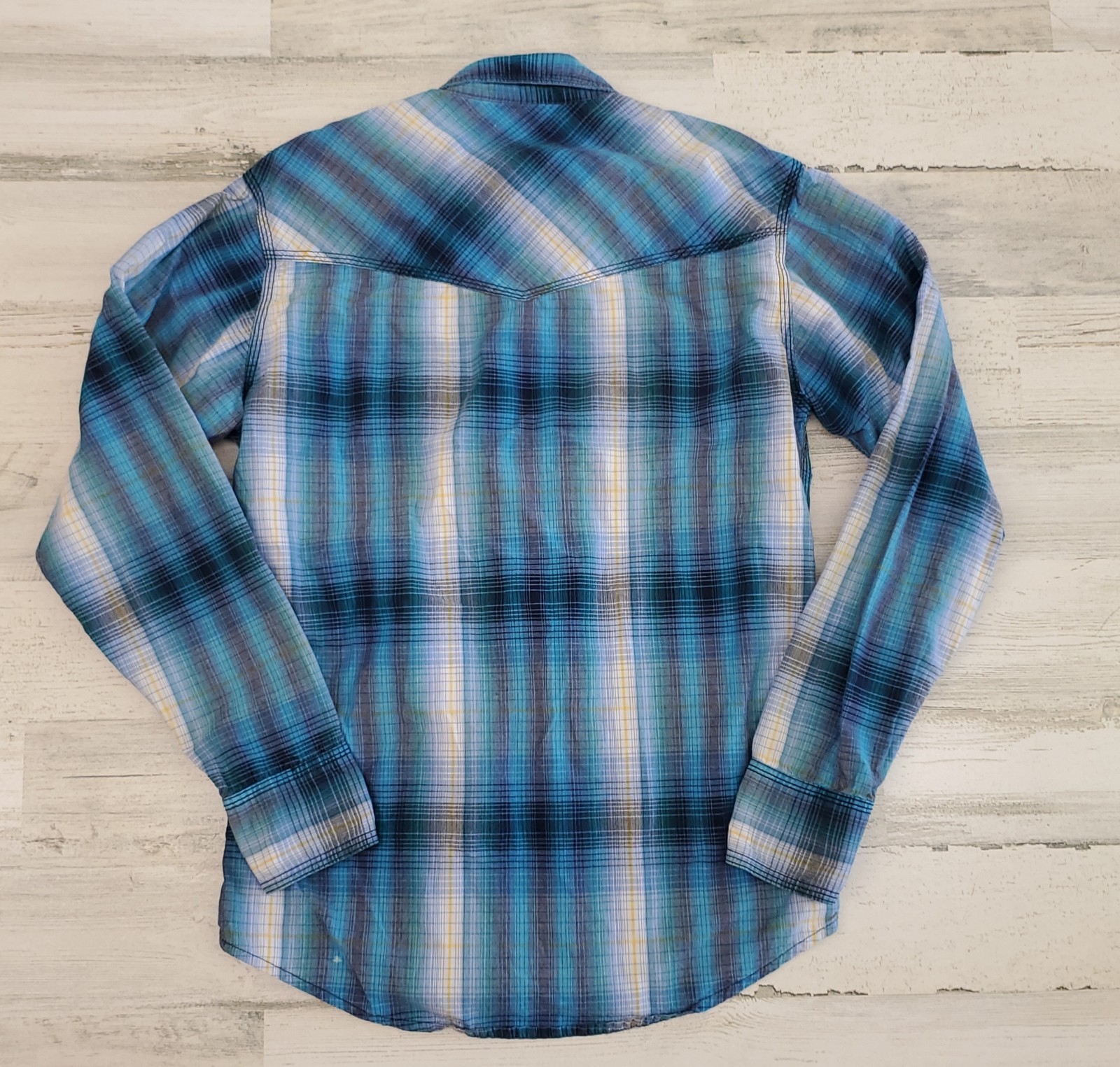 Wrangler 20x Pearl Snap Shirt Mens Size Small Plaid Blue Western 100% Cotton