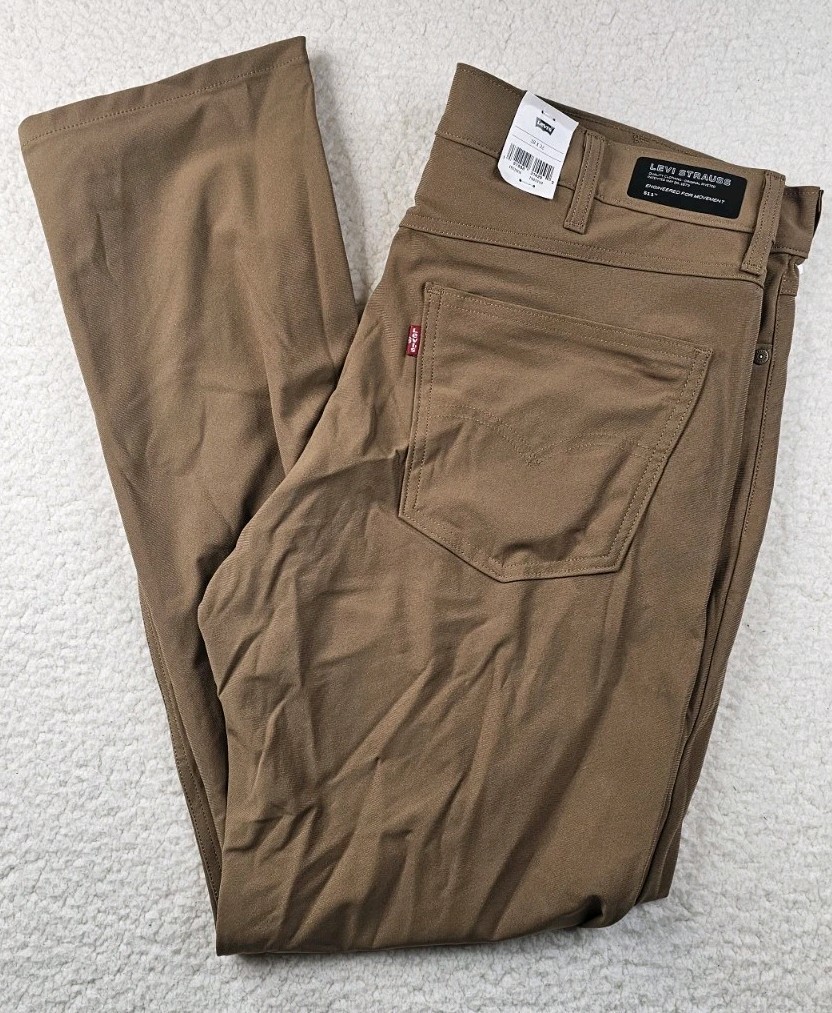 Levis 511 Slim Tech Pants High Stretch Quick Dry UV Protection Brown Tan 38×32