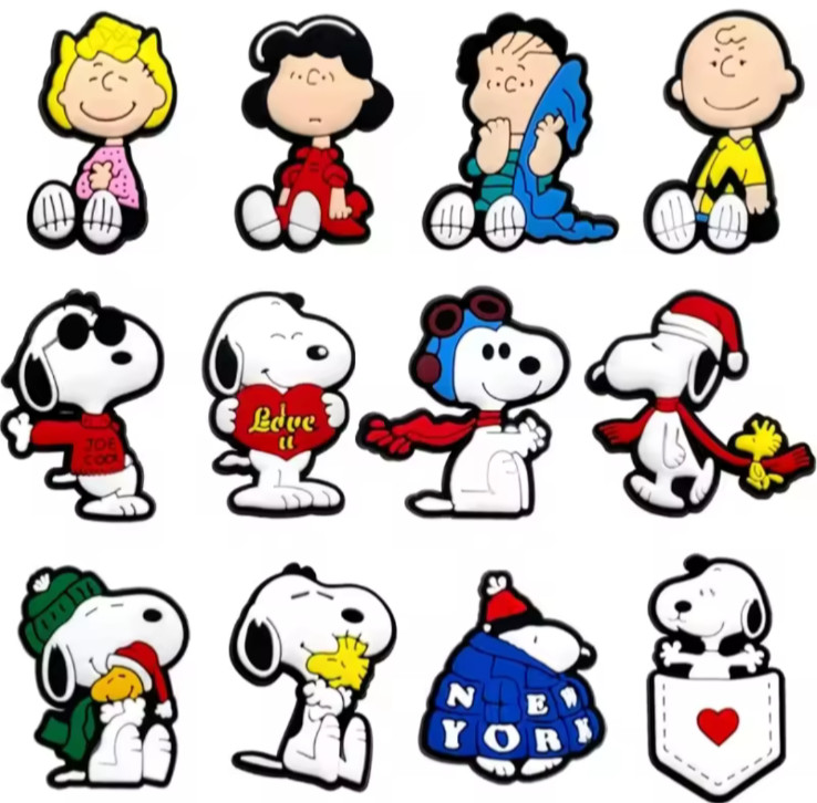 12pc SNOOPY & PEANUTS GANG Croc Shoe Charms Charlie Brown Valentines, Christmas