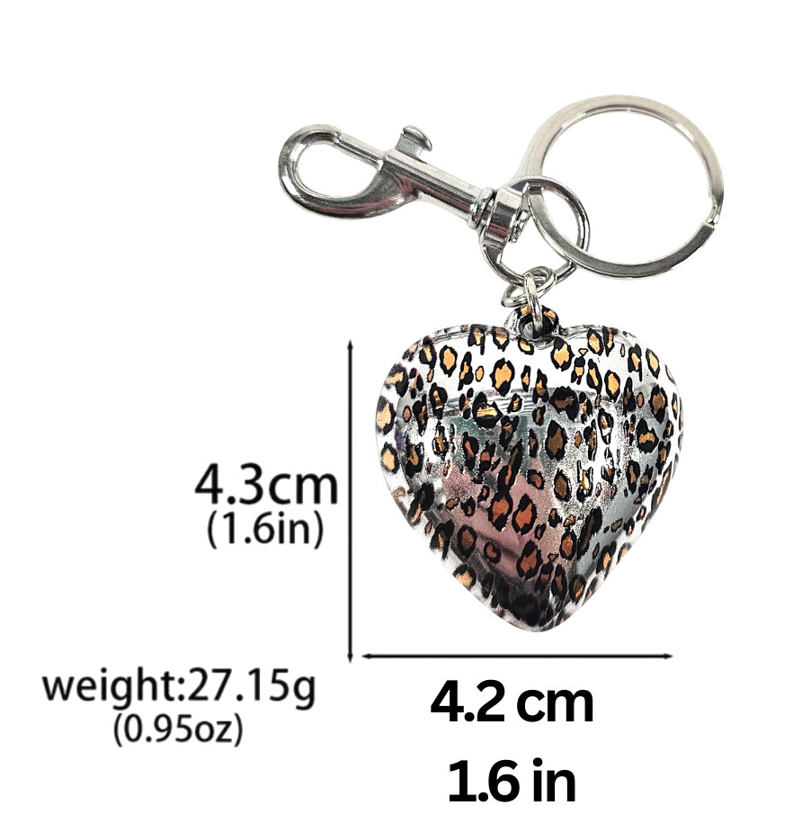 Heart Keychain Leopard Print Charm Silver Metallic Gift Accessory Charm