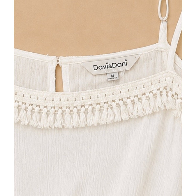 Davi & Dani White Off Shoulder Boho Romper Tassel Fringe Crochet Trim NWT M