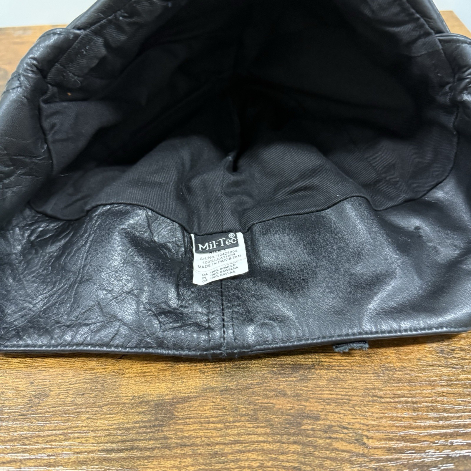 Mil-Tec Black Leather Flight Hood Aviation Pilot Helmet WW1 Repro Cap Hat Large