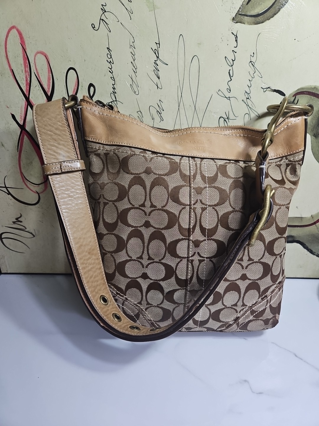 Coach #10403 Signature Canvas CC Monogram Hobo Shoulderbag 10.5x10x2