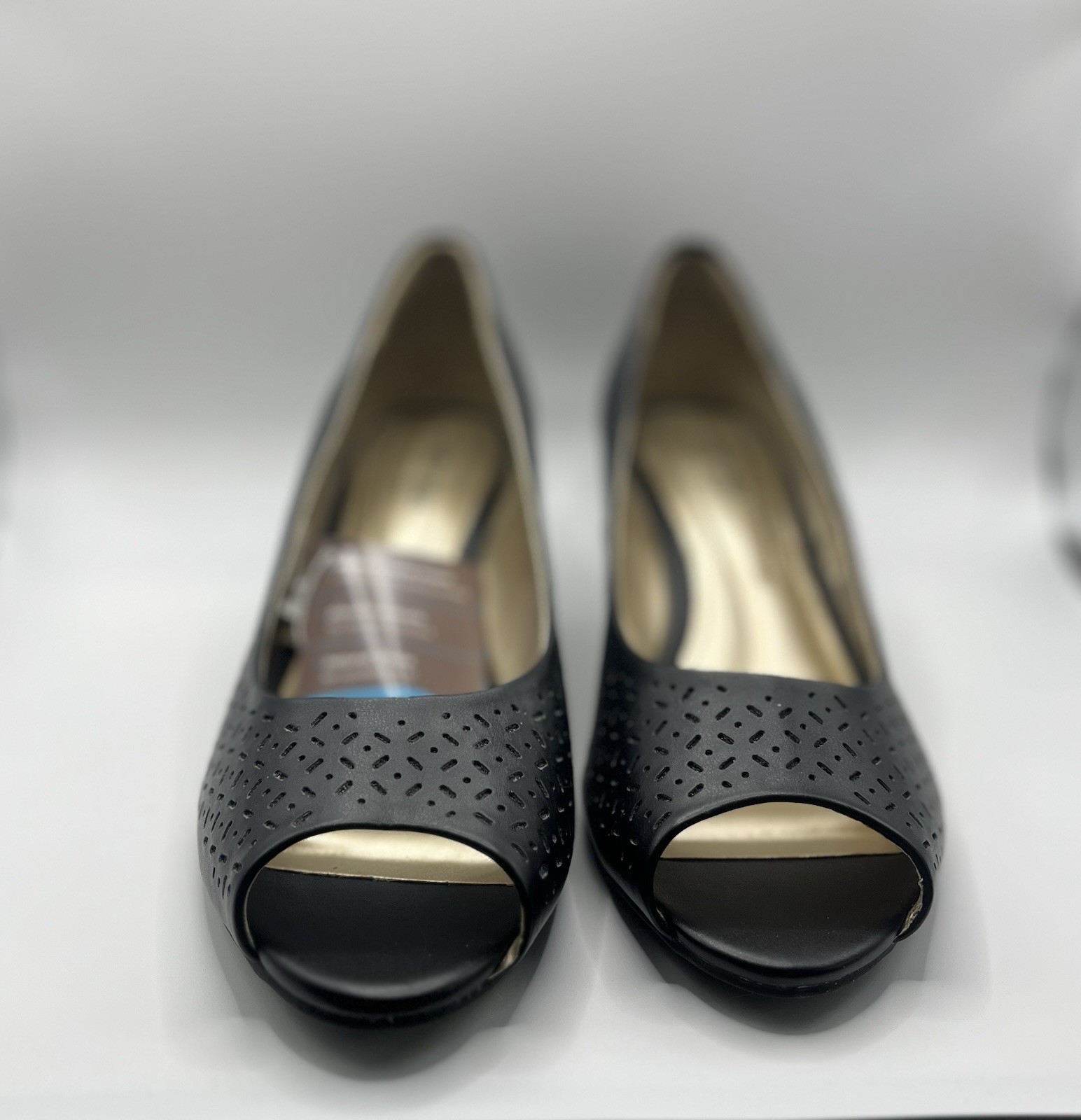 Comfort Plus by Predictions Black Peep Toe Wedge Pumps Cushioned Women’s 8.5W