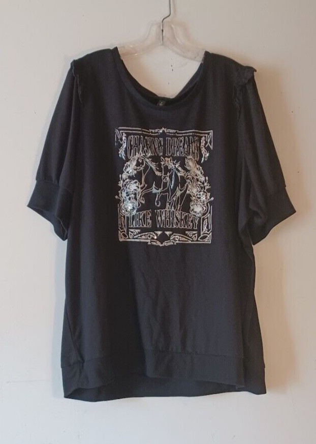 Torrid Chasing Dreams Like Whiskey Short Sleeve Sweatshirt Top Black Size 4X