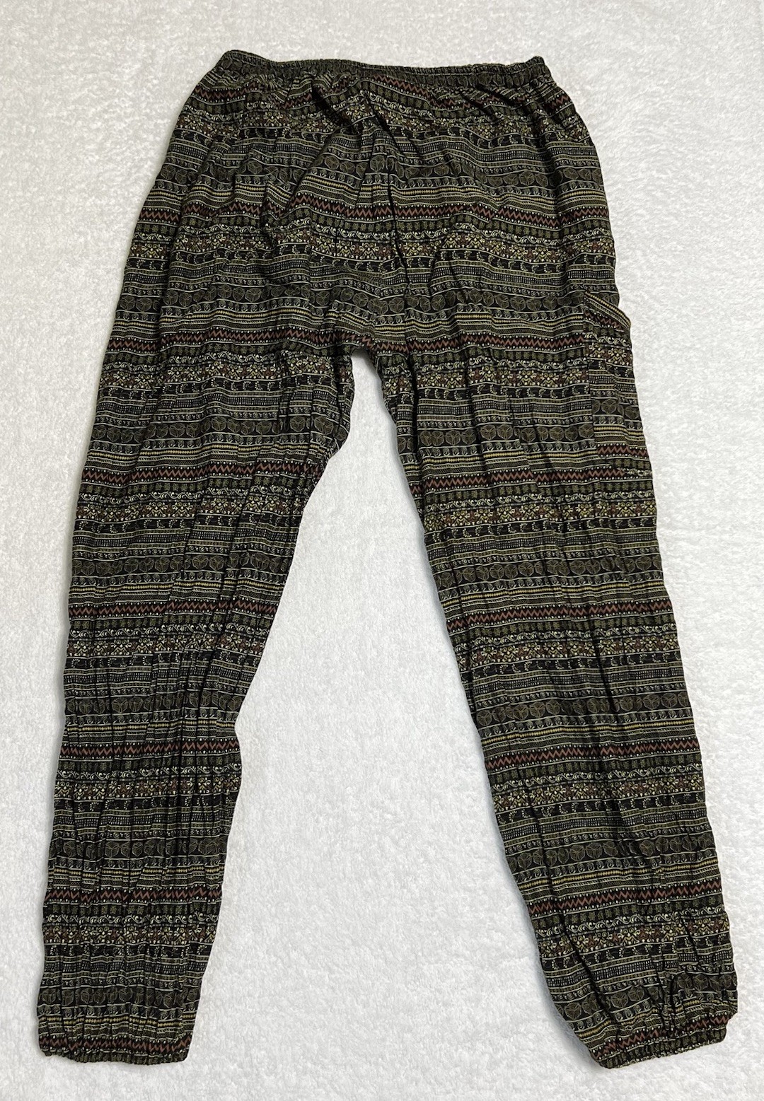 Earthbound Trading Co. Pants Womens L Green Floral BOHO Parachute Harem