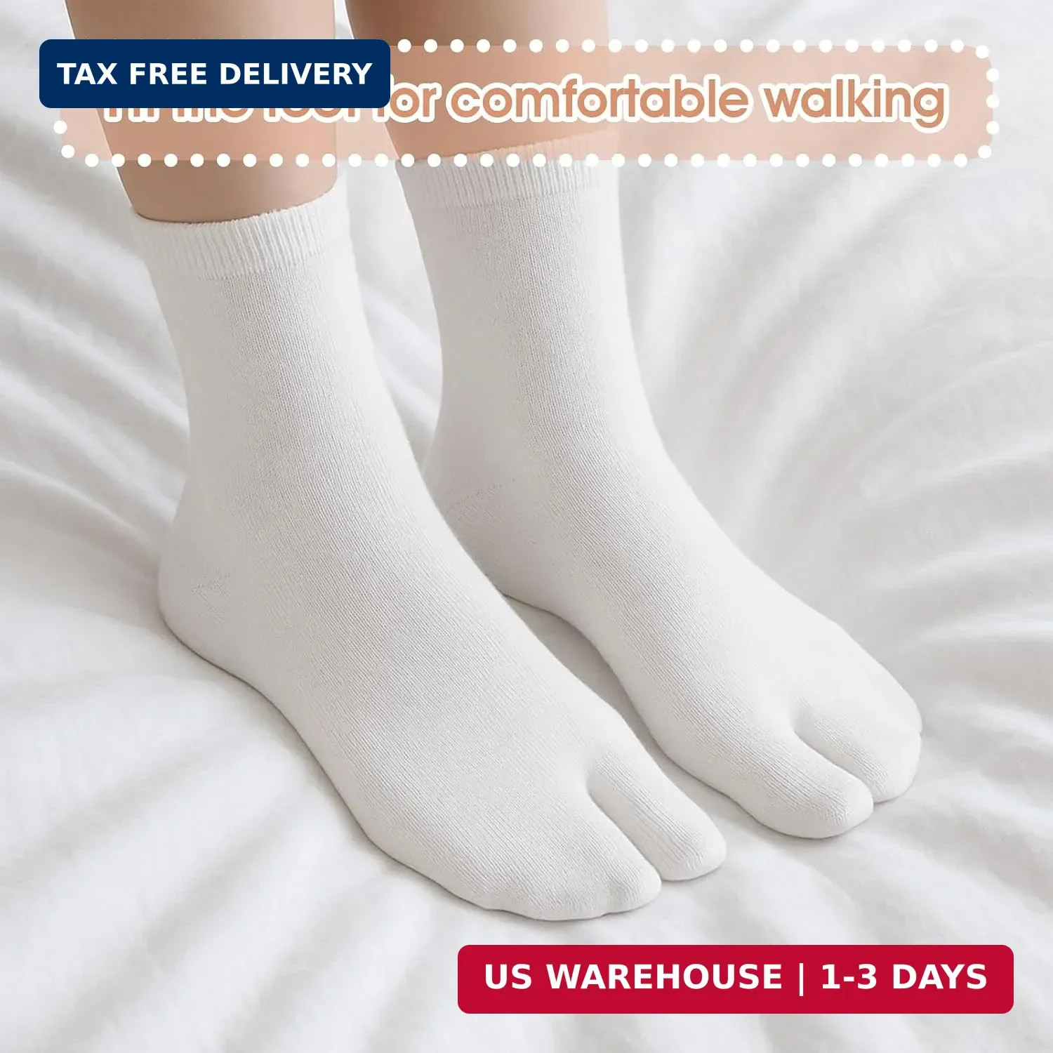 Japanese Tabi Socks White 4 Pairs Split Toe US Size 5-11 for Men Women