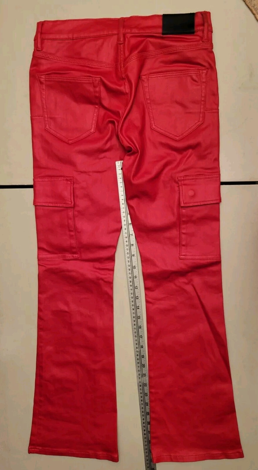 Purple Brand P004 Cargo Flared Jeans Men 30×30 Patent Film Red Designer