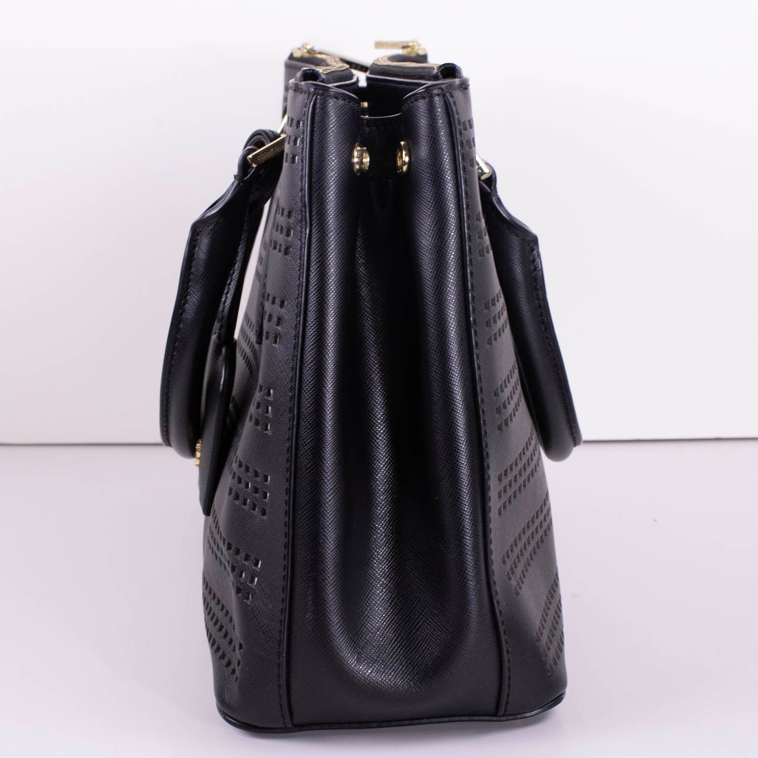 Tory Burch Robinson Perforated Leather Double Zip Tote Black