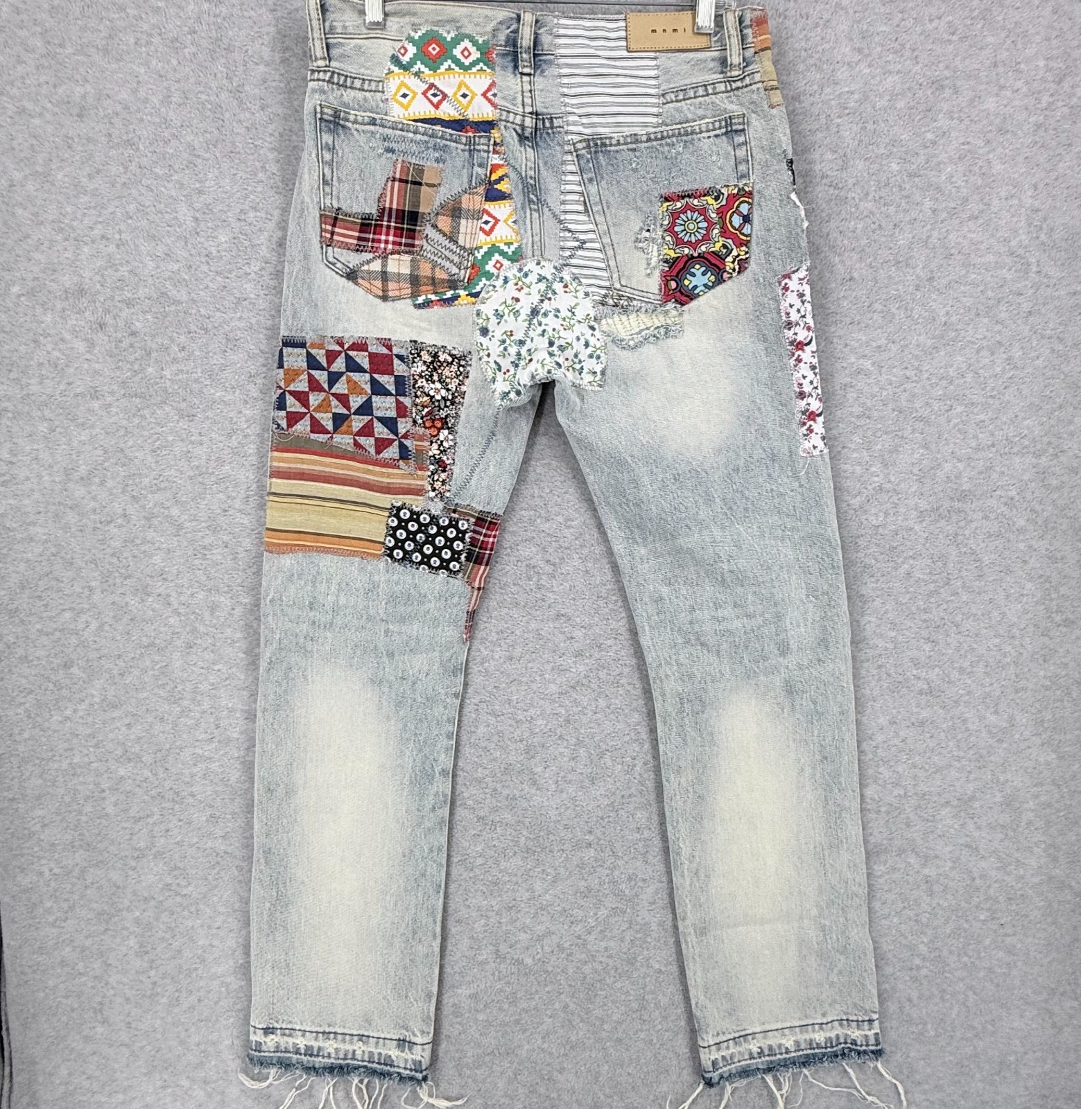 MNML V291 Jeans Patchwork Mens 30 Button Fly Y2K Denim Texture Pattern Pants