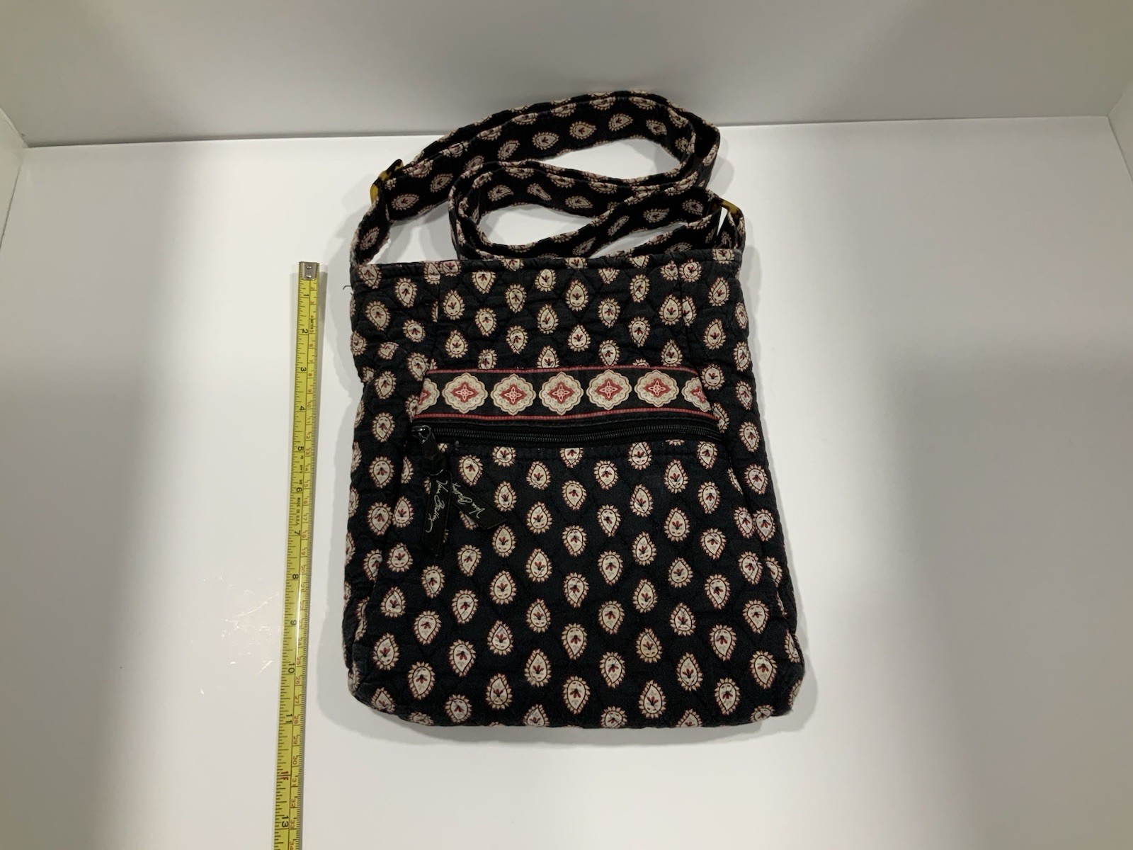 Vera Bradley Classic Black Hipster Crossbody Bag Retired Quilted Adjustable Purs