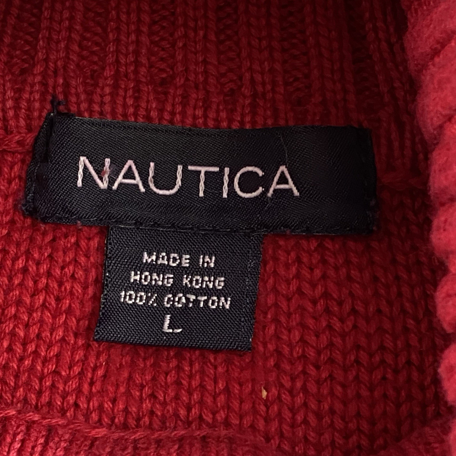 NAUTICA Sweater Mens L Turtleneck Cable Knit 100% Cotton Fisherman 90s Y2k VTG