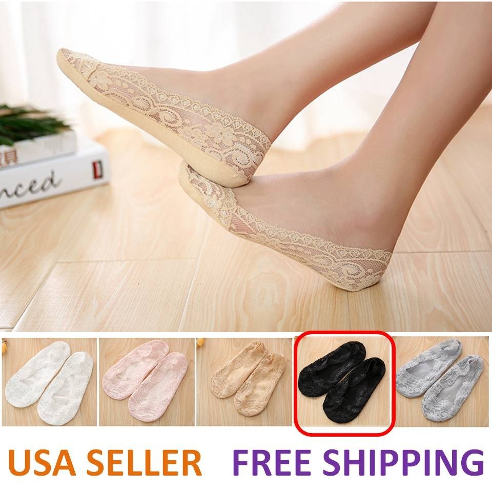 1 Pair Women’s Lace No Show Liner Socks Low Cut Non Slip Invisible Socks