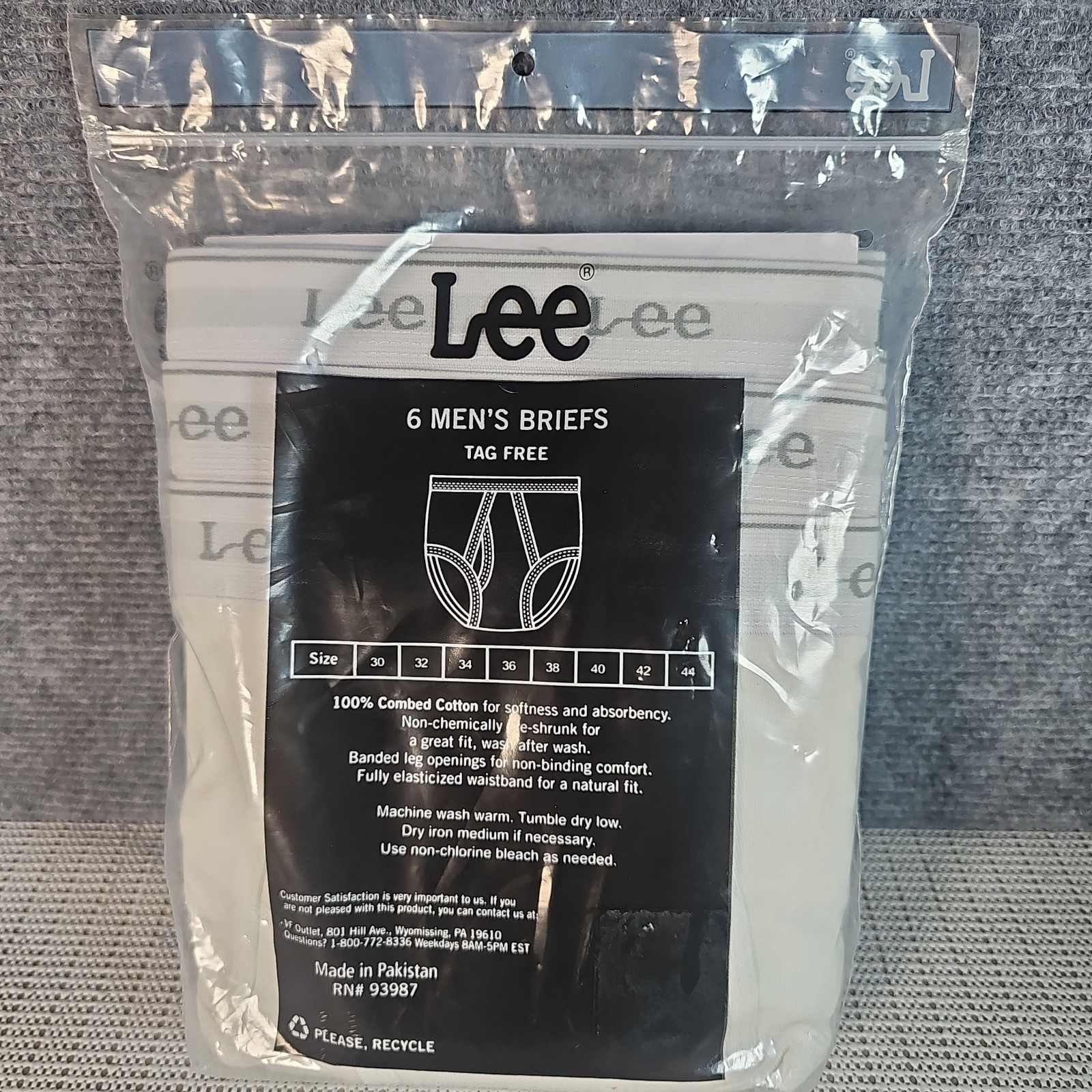 NEW IN PACKAGE LEE 6 MENS BRIEFS UNDERWEAR 100% Combed COTTON SIZE 36 Tag Free