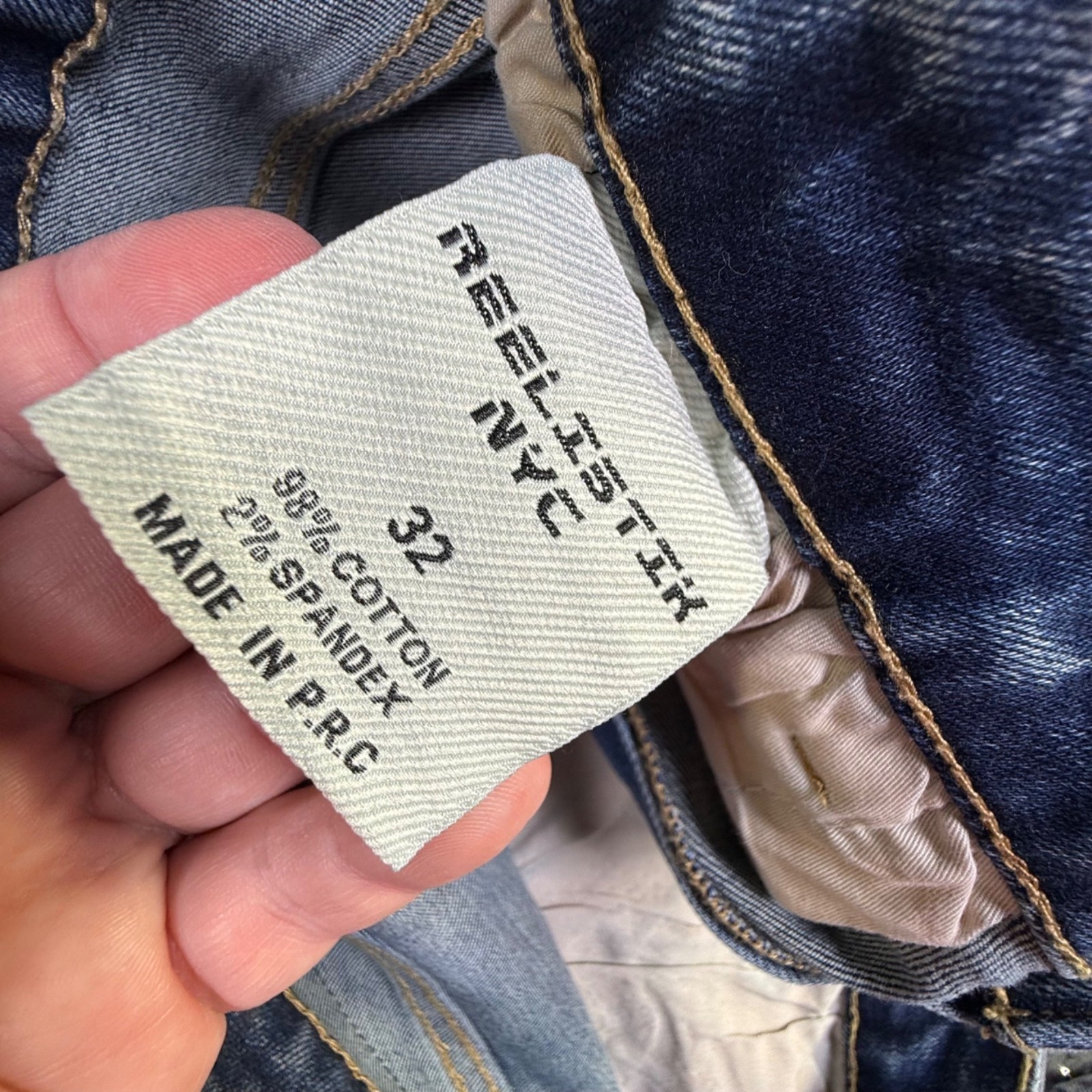 REELISTIK DIAMOND STUD STACKED PREMIUM DENIM DISTRESSED MENS SZ 32×35 ROCKSTAR