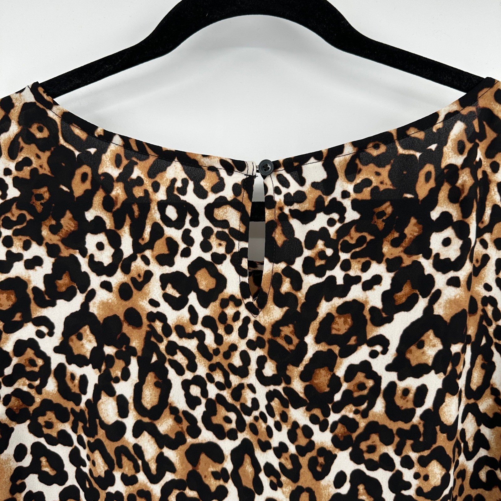 Talbots Plus Leopard Print Blouse 1X Brown Black Animal Print 3/4 Sleeve Top