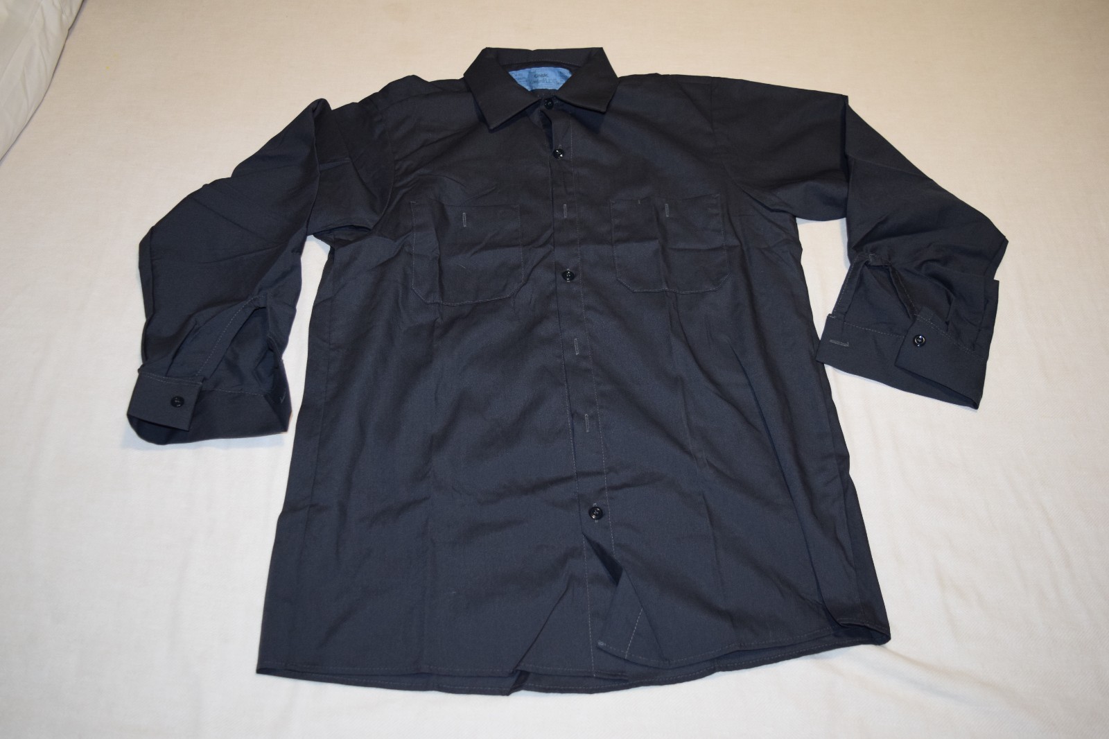 CINTAS COMFORT FLEX UNIFORM MENS LONG SLEEVE CHARCOAL GREY WORK SHIRT, MEDIUM