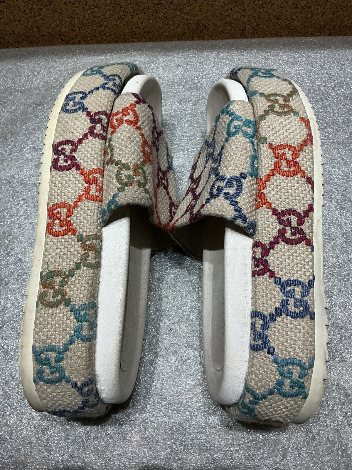 Gucci Angelina Platform Slides Multi Color GG Monogram Size 41-Read Description