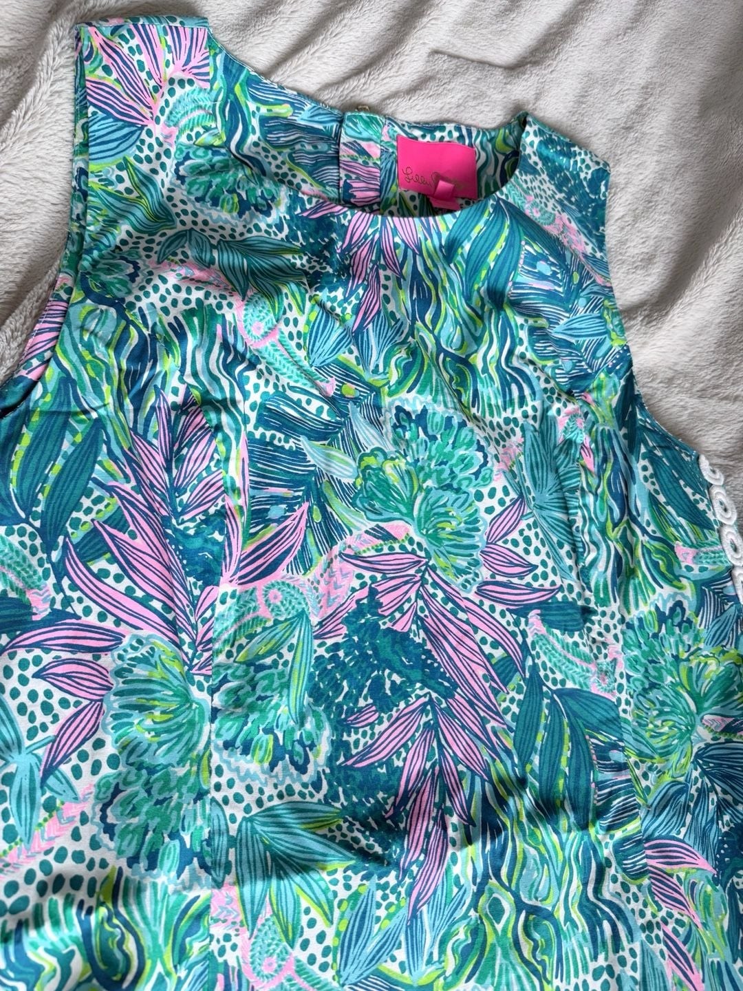 Lilly Pulitzer Sleeveless Shift Dress with Embroidered Eyelet Trim Detail