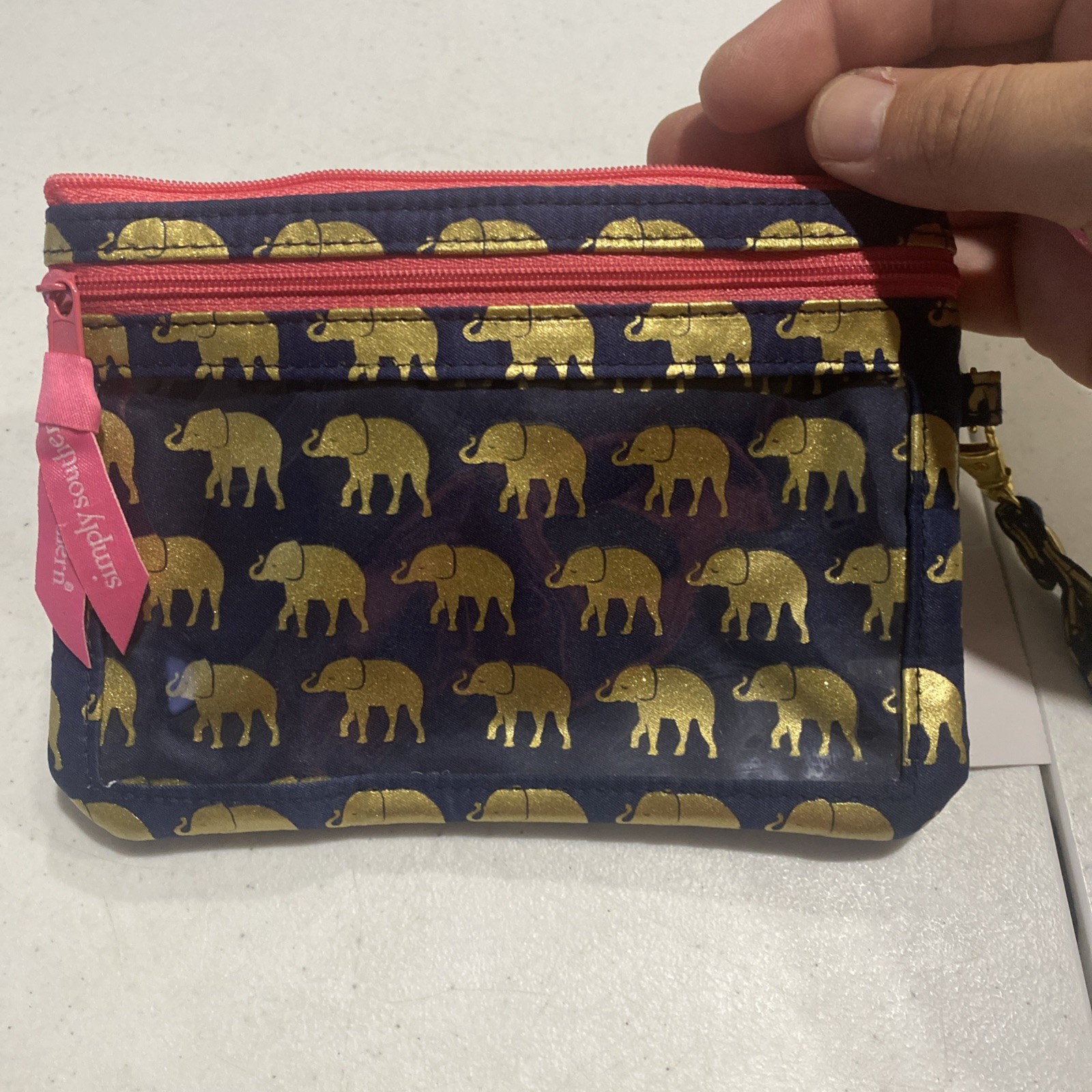 Simply Southern Blue Gold Elephants Cell Phone Wristlet Wallet 7×5 Inches