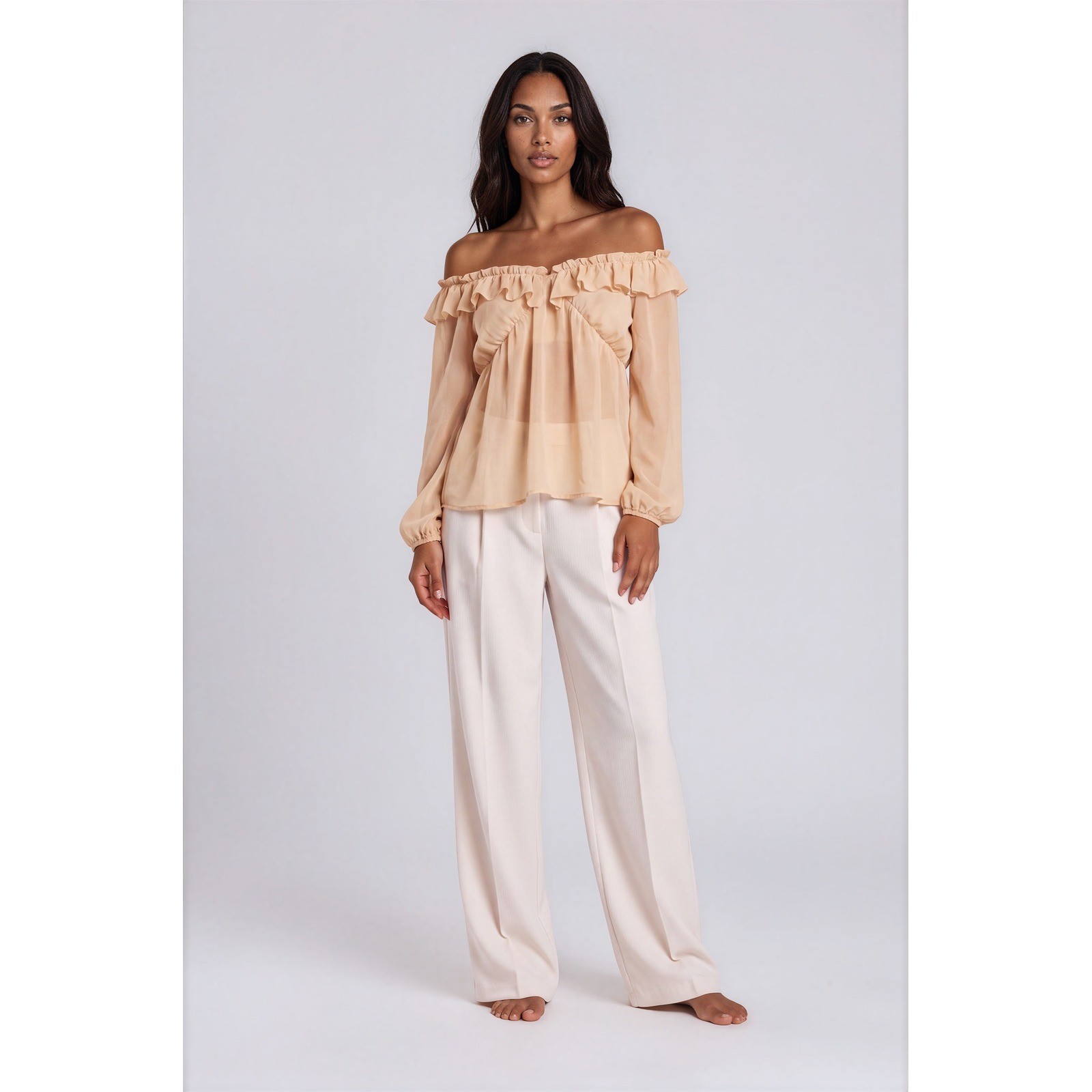 PrettyLittleThing Women’s Off-the-Shoulder Ruffle Blouse – Size US 10 (NWT)