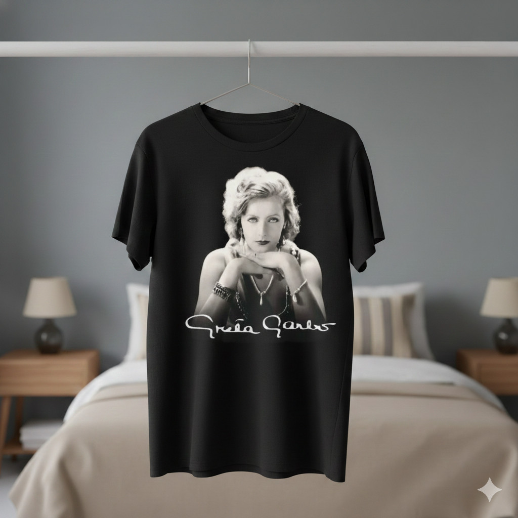 Greta Garbo Vintage Portrait Graphic T-Shirt Unisex Black Tee – T820