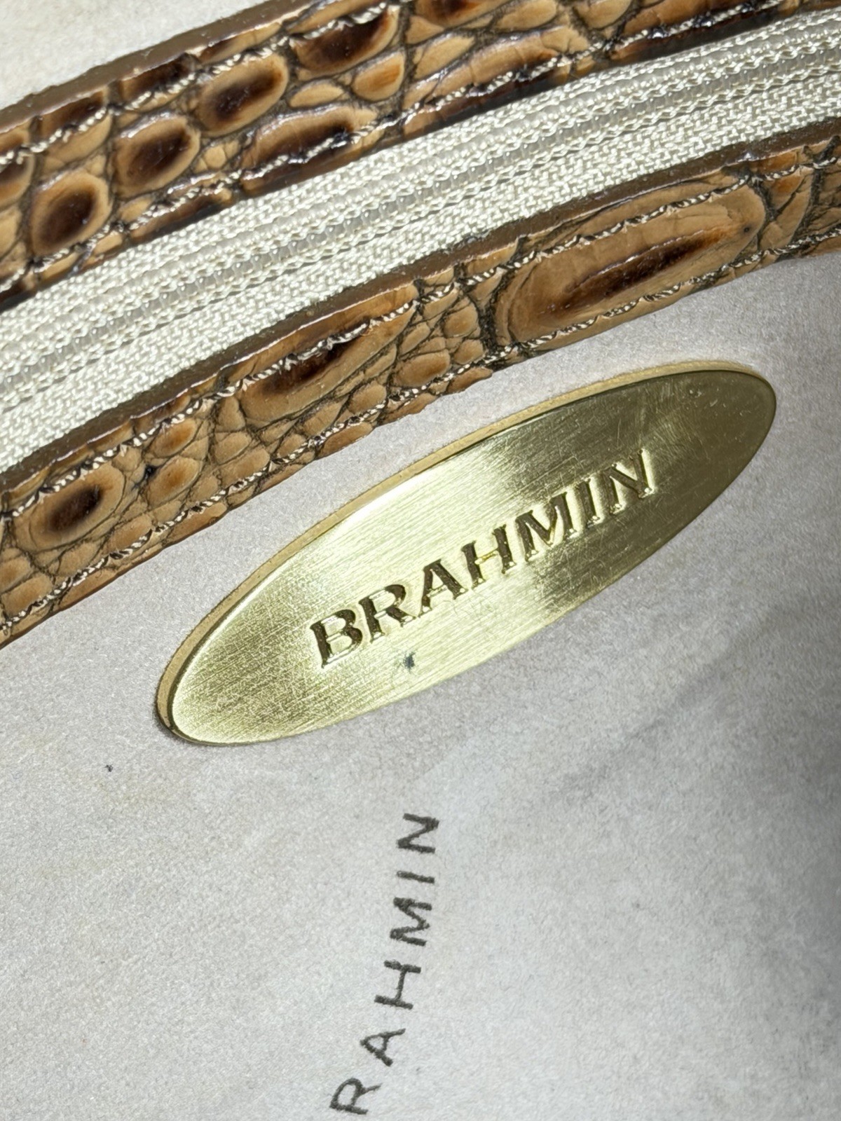 Brahmin Carmela Melbourne Tan Croc Embossed Hobo Shoulder Handbag Luxury