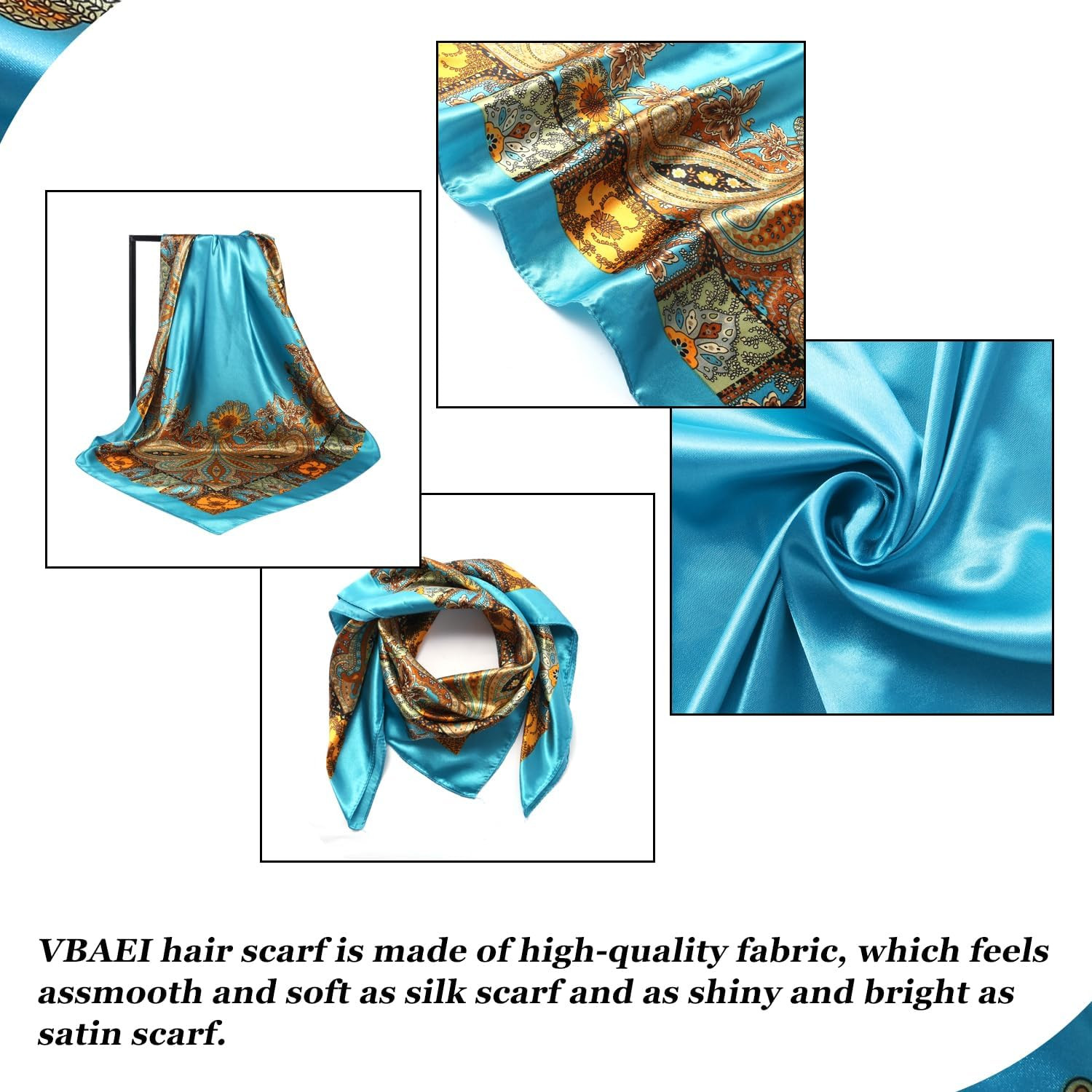 35” Large Square Satin Head Scarf – 1Pcs Satin Hair Scarf Silk Bandana Head Wrap