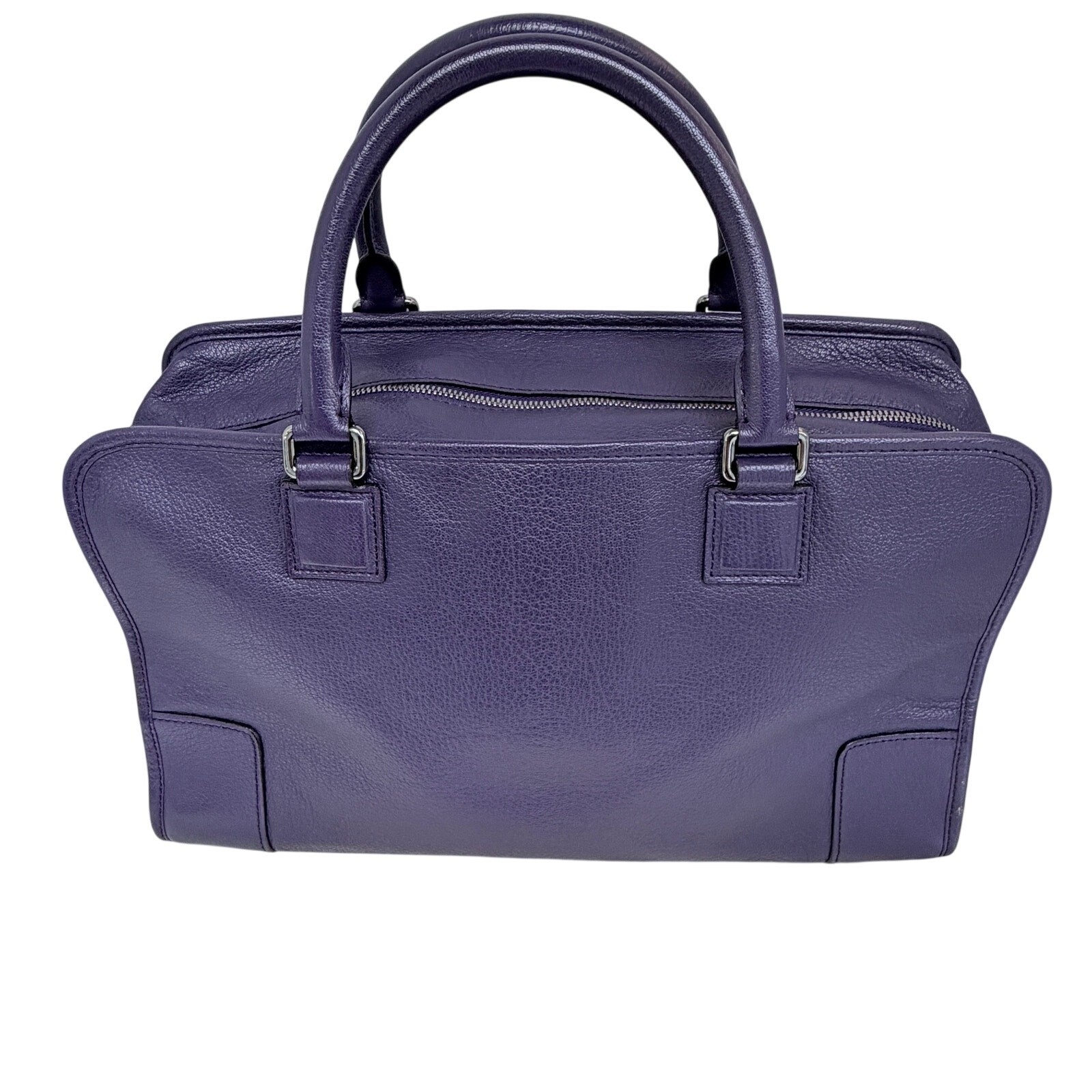 Loewe Amazona 36 Purple Leather Top Handle Bag Silver Hardware COA Dustbag Keys