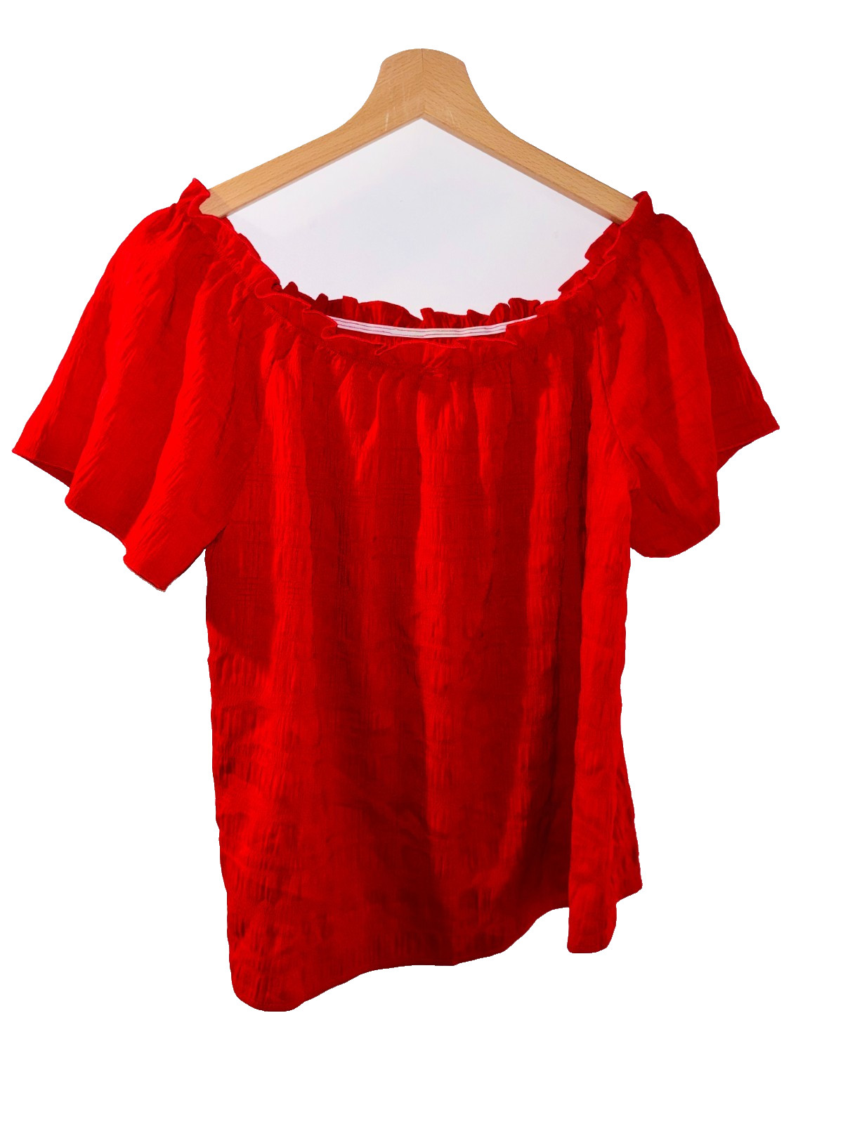 Shein Cherry Red Bardot Flutter Sleeve Textured Gypsy Top,Size-Large 18