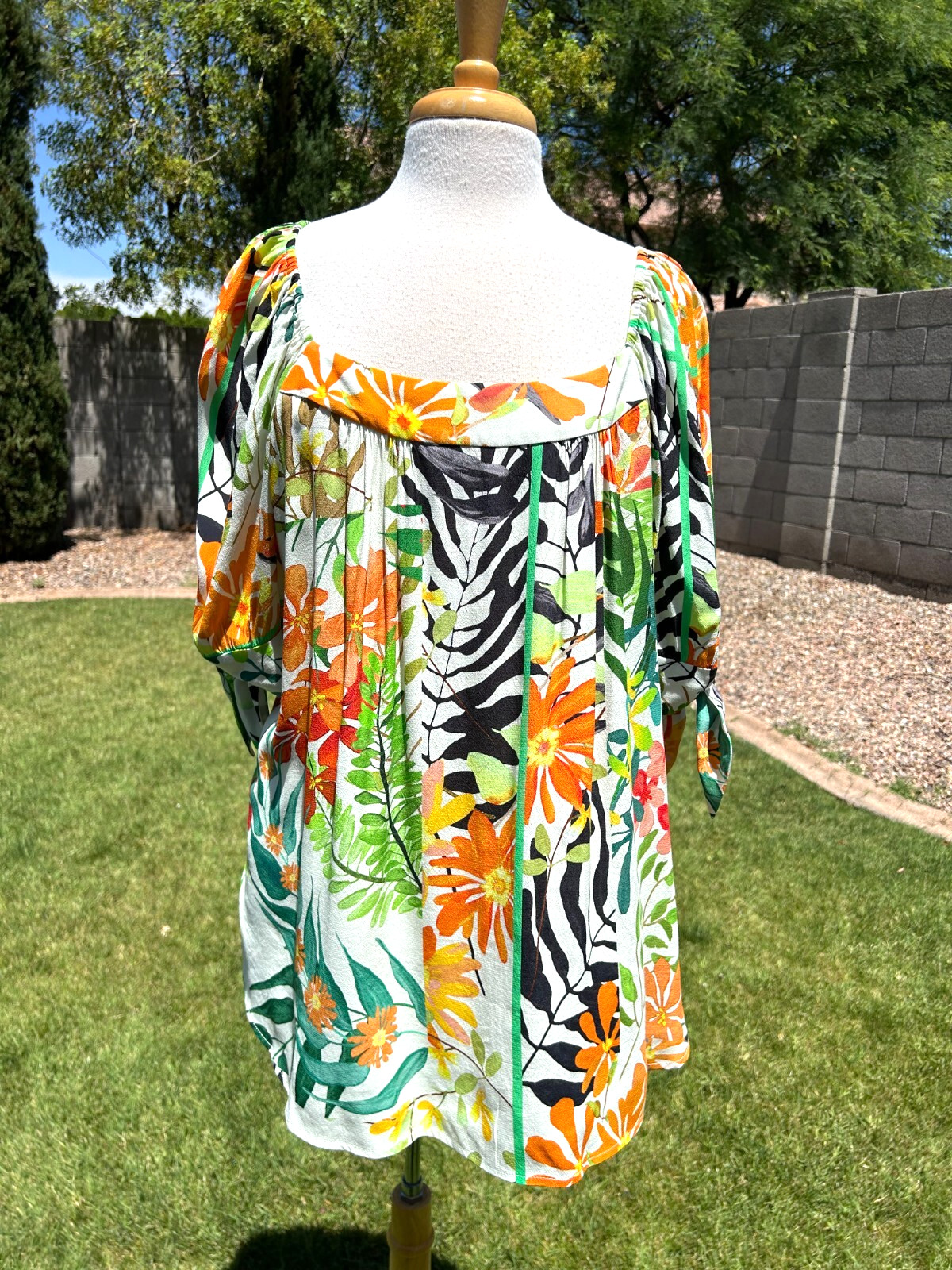Karen Kane Mango Tango Square Neck Peasant Tunic Top Plus Sz 2X $148 Floral NWT