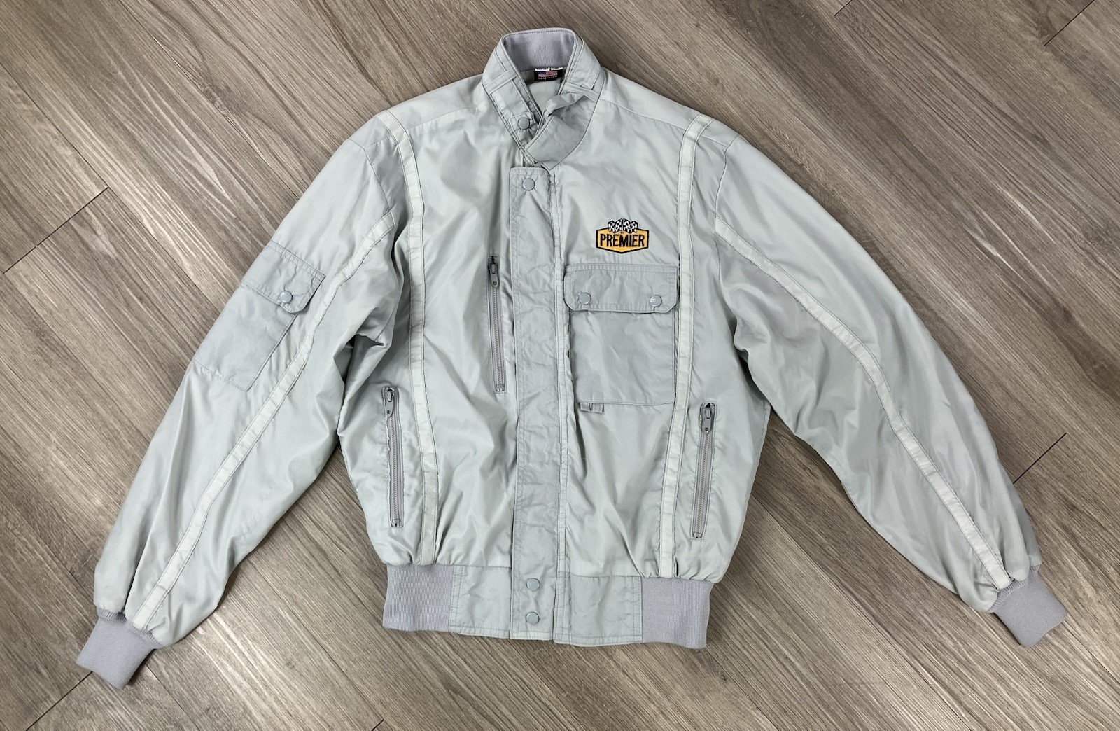 Vintage PREMIER Racing Jacket Gray Size Small Made in U.S.A.