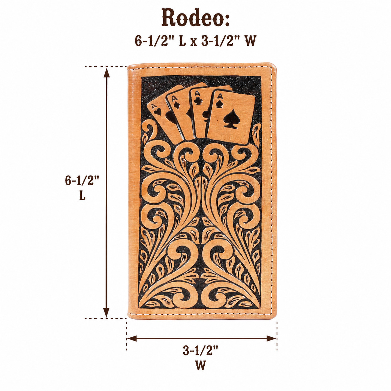 Challenger Men’s Rodeo Wallet Long Western Hand-Tooled Leather Poker Aces