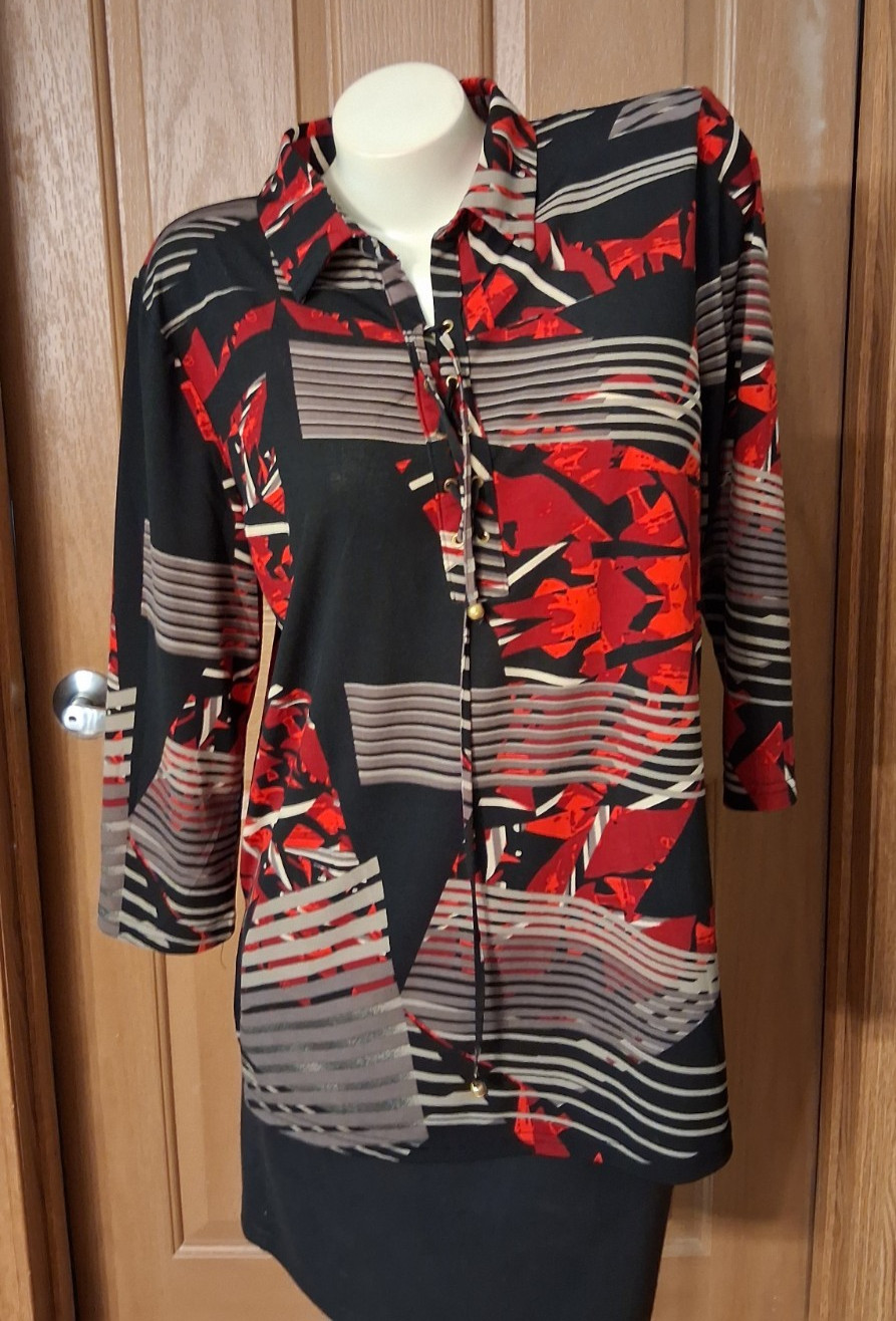 Russell Kemp Multicolored Blouse Bracelet Sleeves Tie Front Misses XL