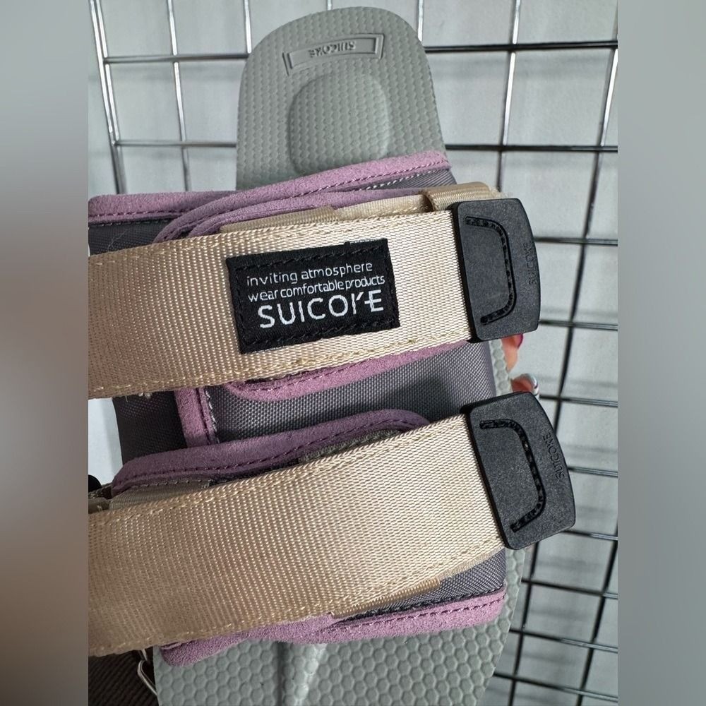Suicoke MOTO-VPO Platform Sandals Beige Purple Womens Size 7 Vibram Sole