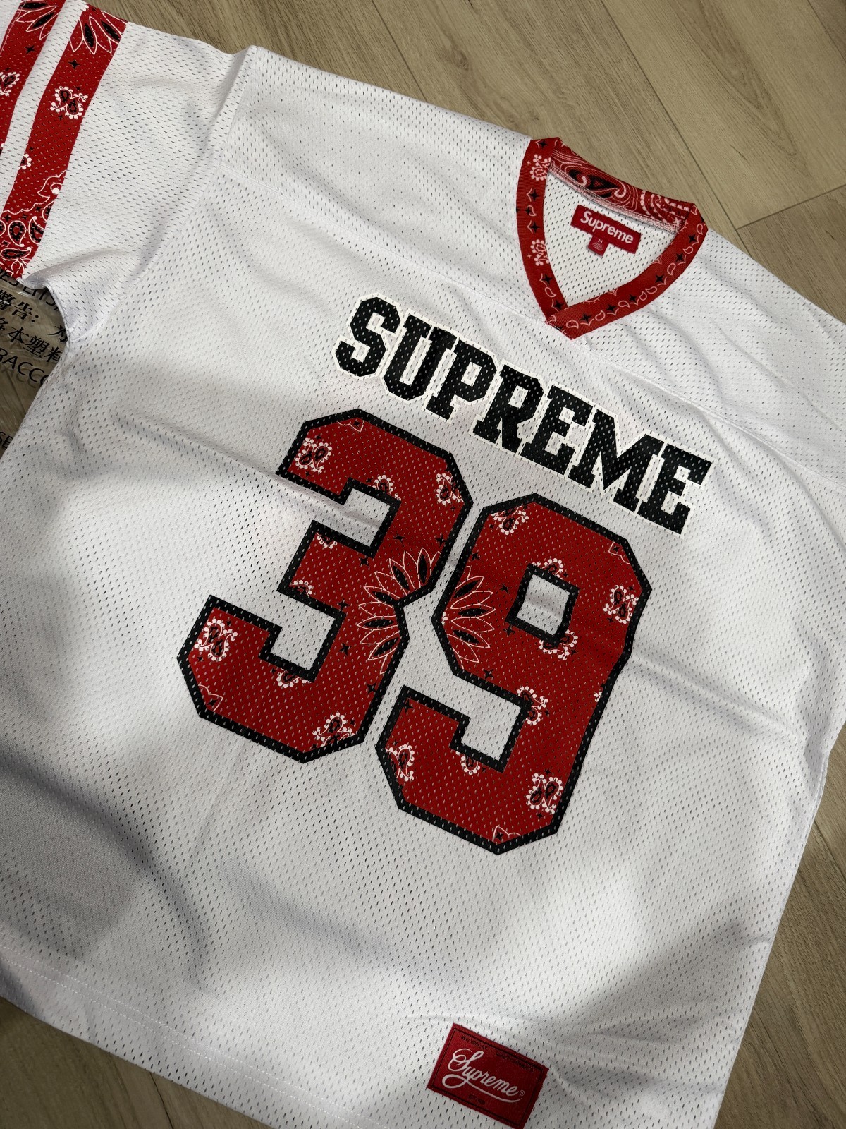 Supreme SS25 Bandana Graphic Logo Football Jersey White Size S, M, L, XL NEW
